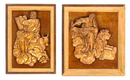 Appraisal: Sale Lot Two Carved Giltwood Panels each depicting a religious