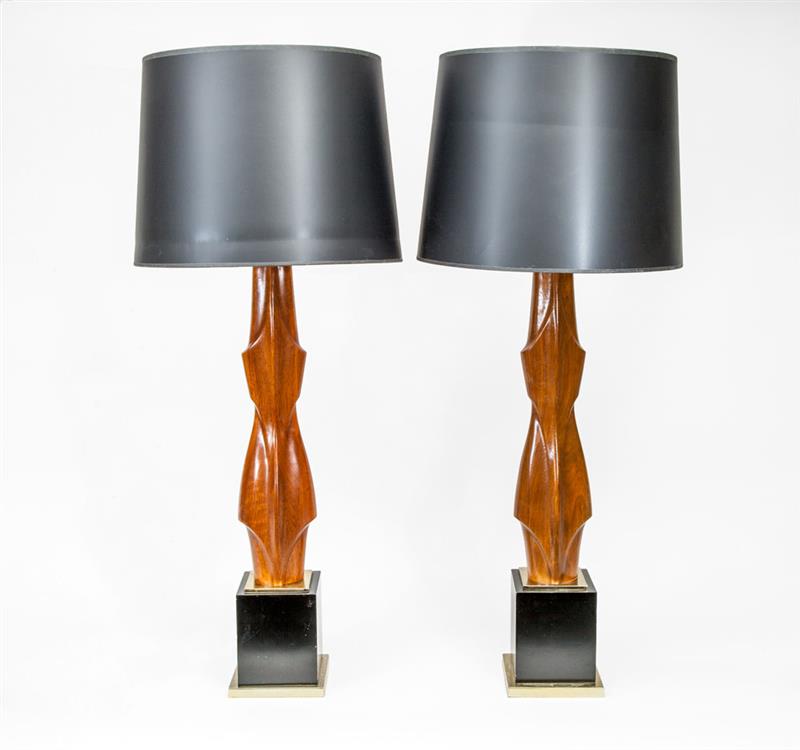 Appraisal: PAIR OF LAMPS Walnut and brass x x in without