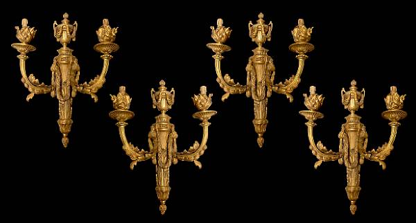 Appraisal: A set of four Louis XVI style gilt bronze bras