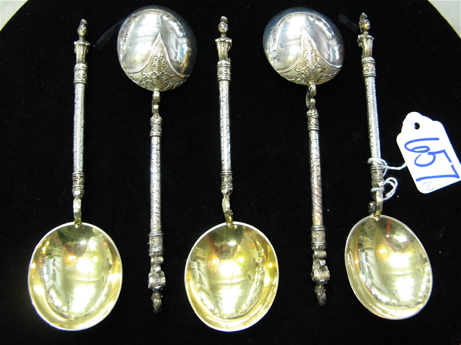 Appraisal: SET OF FIVE ENGLISH VICTORIAN STERLING SPOONS having ornately hand