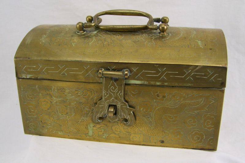 Appraisal: Oriental Style Brass Box Engrave brass box with an Oriental