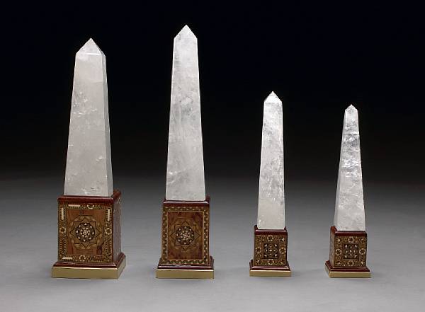 Appraisal: A group of four rock crystal obelisks Each of typical