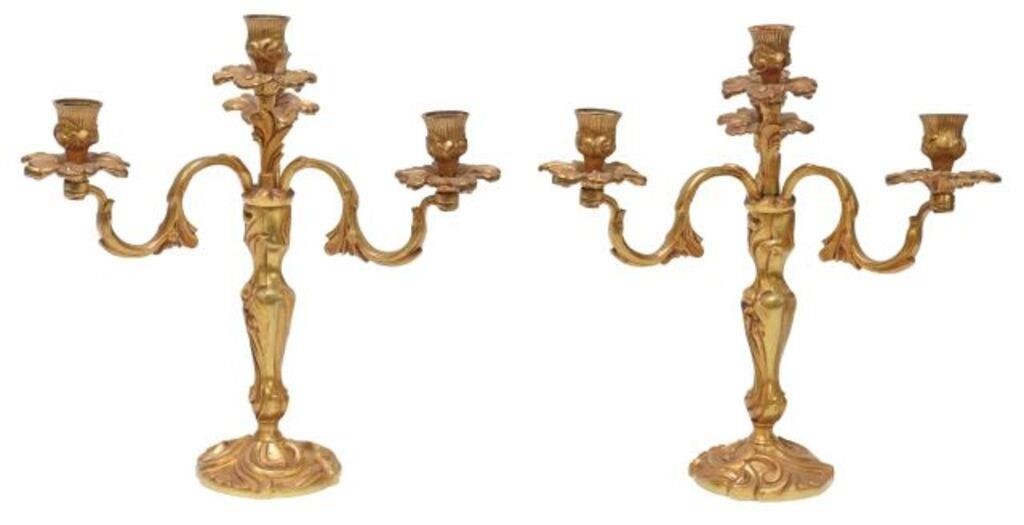 Appraisal: pair French Louis XV style bronze four-light candelabra each having