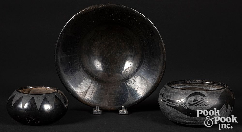 Appraisal: Three Native American Indian blackware bowls Three Native American Indian