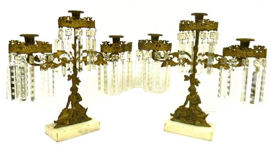 Appraisal: Pair th C gilt cast-metal girandoles on white marble bases