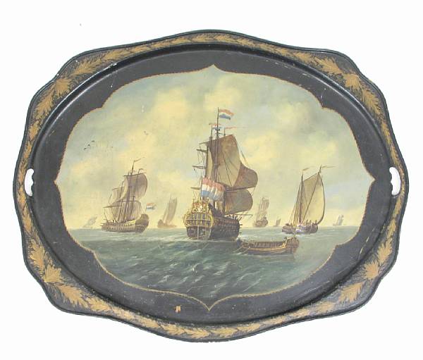 Appraisal: A painted tole tray 'French Sailing Ships' th century height