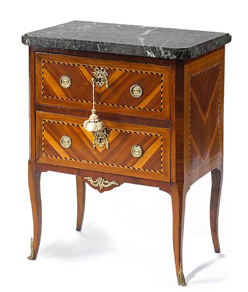 Appraisal: A Louis XV XVI transitional gilt bronze mounted parquetry small