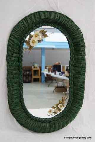 Appraisal: Wicker Framed Wall Mount MirrorFrom an estate is a very