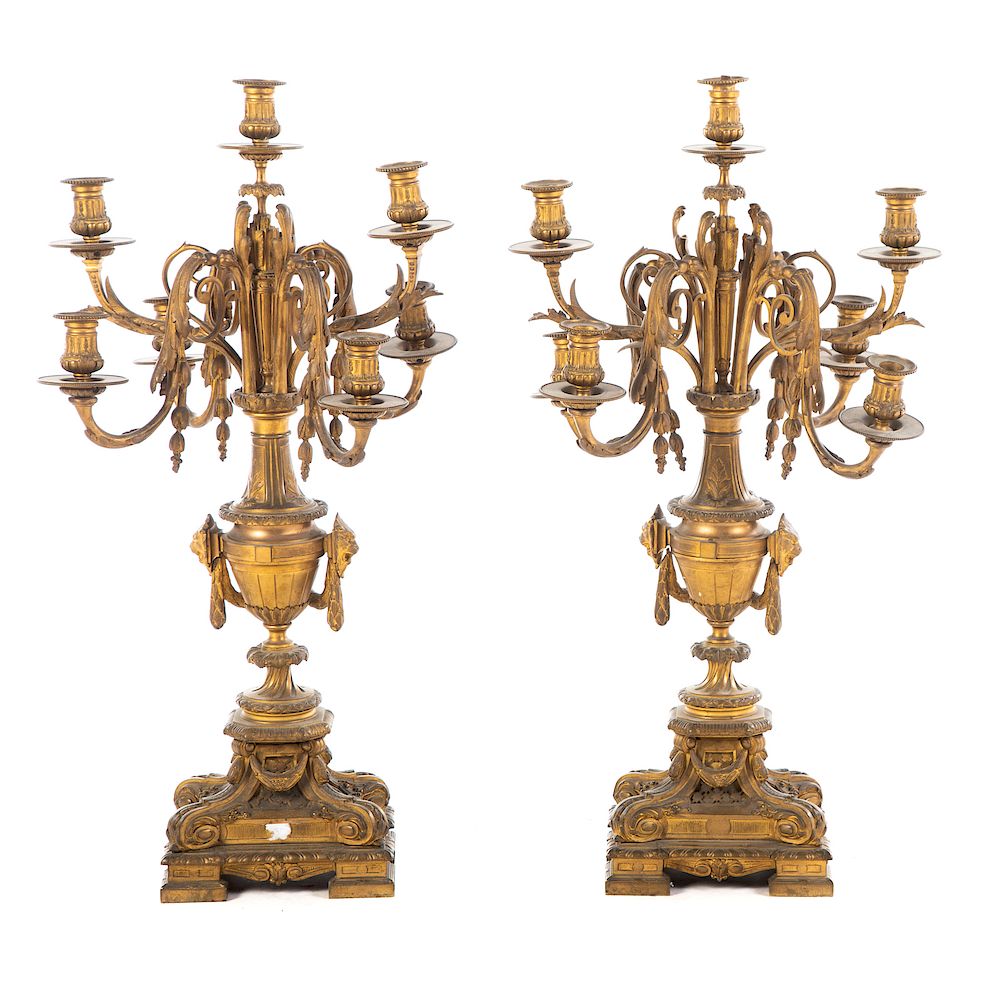 Appraisal: Pair of Seven-Light Bronze Candelabra France