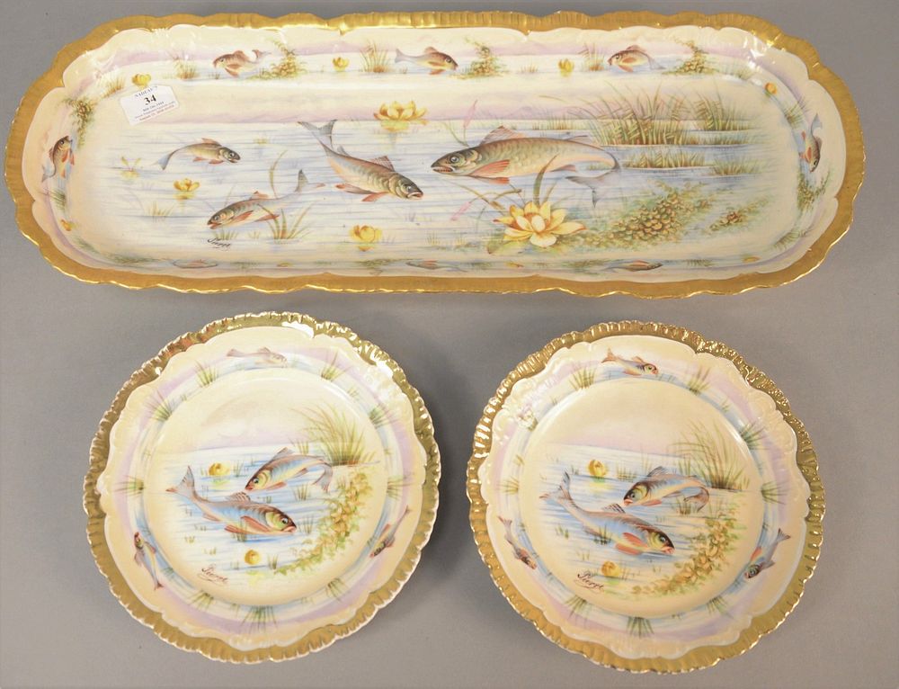 Appraisal: Set of Twelve hand-painted fish plates along with a large