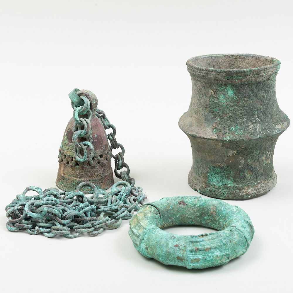 Appraisal: Two Djenn Archaeological Bronze Bracelets Maliian Together with a Djenn