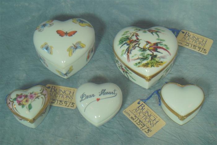 Appraisal: heart shaped porcelain dresser boxes Limoges long Estimate -