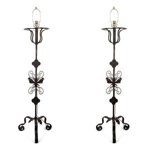 Appraisal: A Pair of Italian Wrought Iron Scrollwork Based Floor Lamps