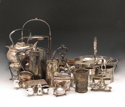 Appraisal: A mixed lot of electroplated items comprising a four piece