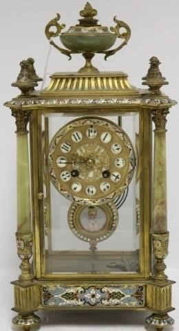 Appraisal: LATE TH C FRENCH CHAMPLEVE AND ONYX MOUNTEDCRYSTAL REGULATOR CLOCK