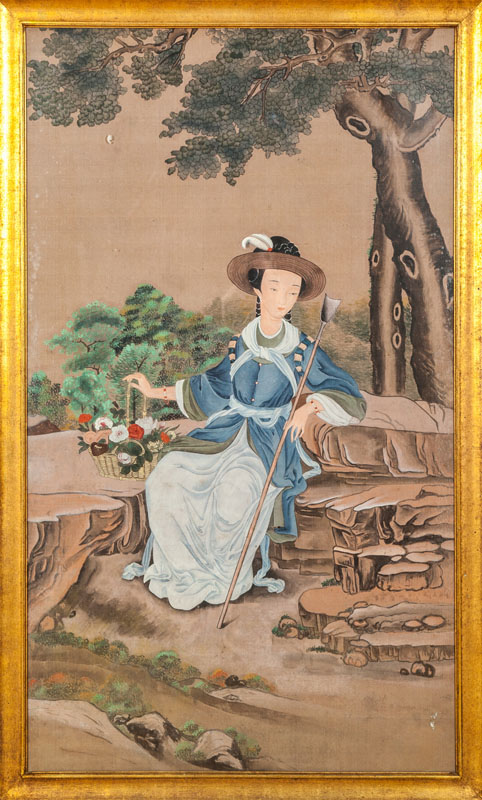 Appraisal: CHINESE PAINTED PANEL Oil on linen within a giltwood frame