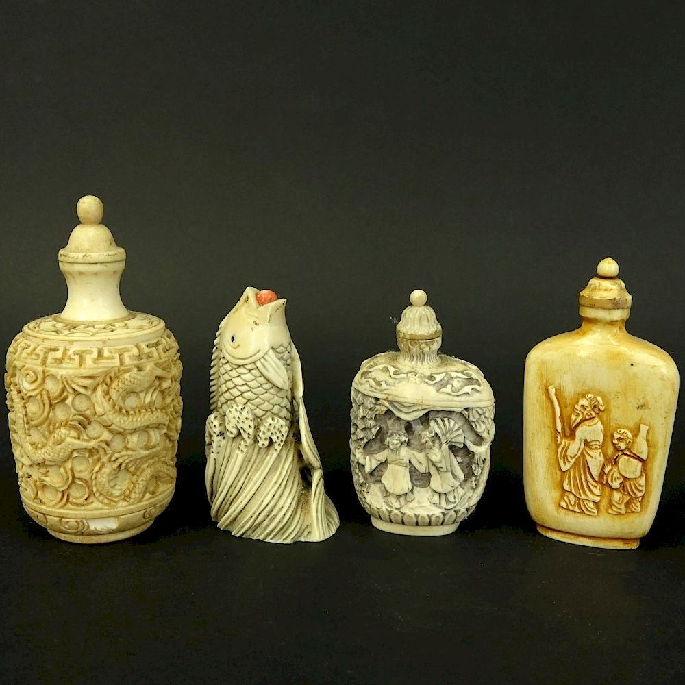 Appraisal: Four Chinese Carved Ivory Tableware Grouping of Four Chinese Carved