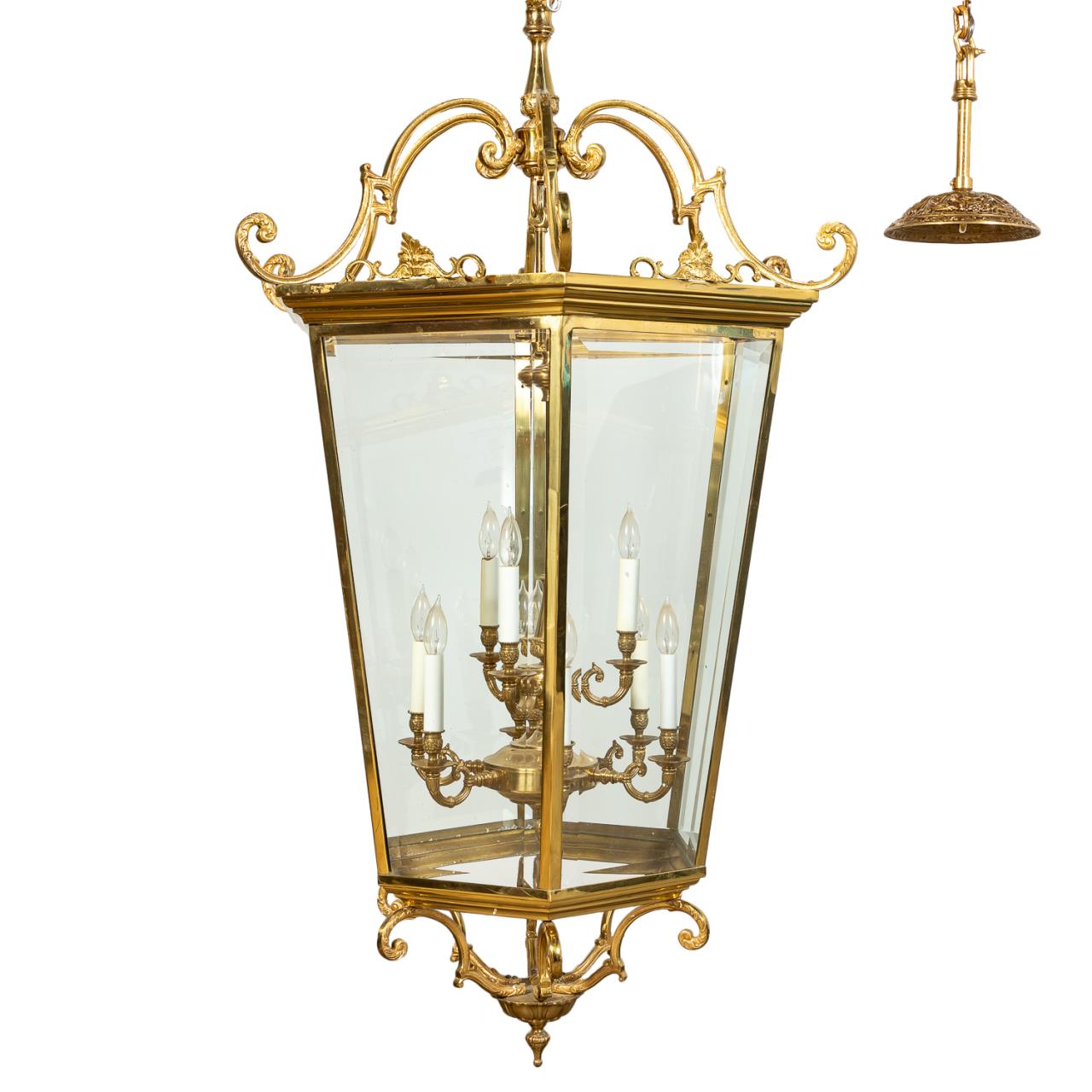 Appraisal: LG LOUIS XVI-STYLE NINE-LIGHT BRASS HALL LANTERN French large polished