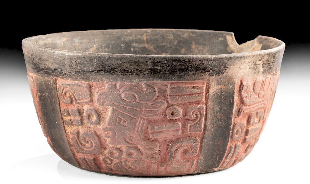 Appraisal: Maya Blackware Bowl w Cinnabar Decoration Pre-Columbian Southern Mexico to