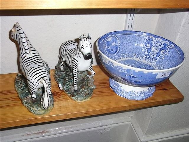 Appraisal: A PAIR OF STAFFORDSHIRE POTTERY MODELS of zebras each on