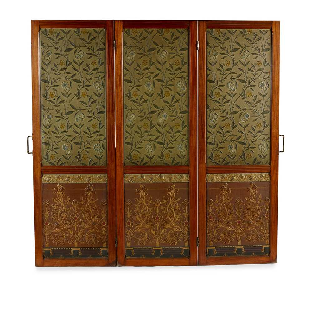 Appraisal: ENGLISH AESTHETIC MOVEMENT THREE-FOLD DRAUGHT SCREEN CIRCA walnut with brass