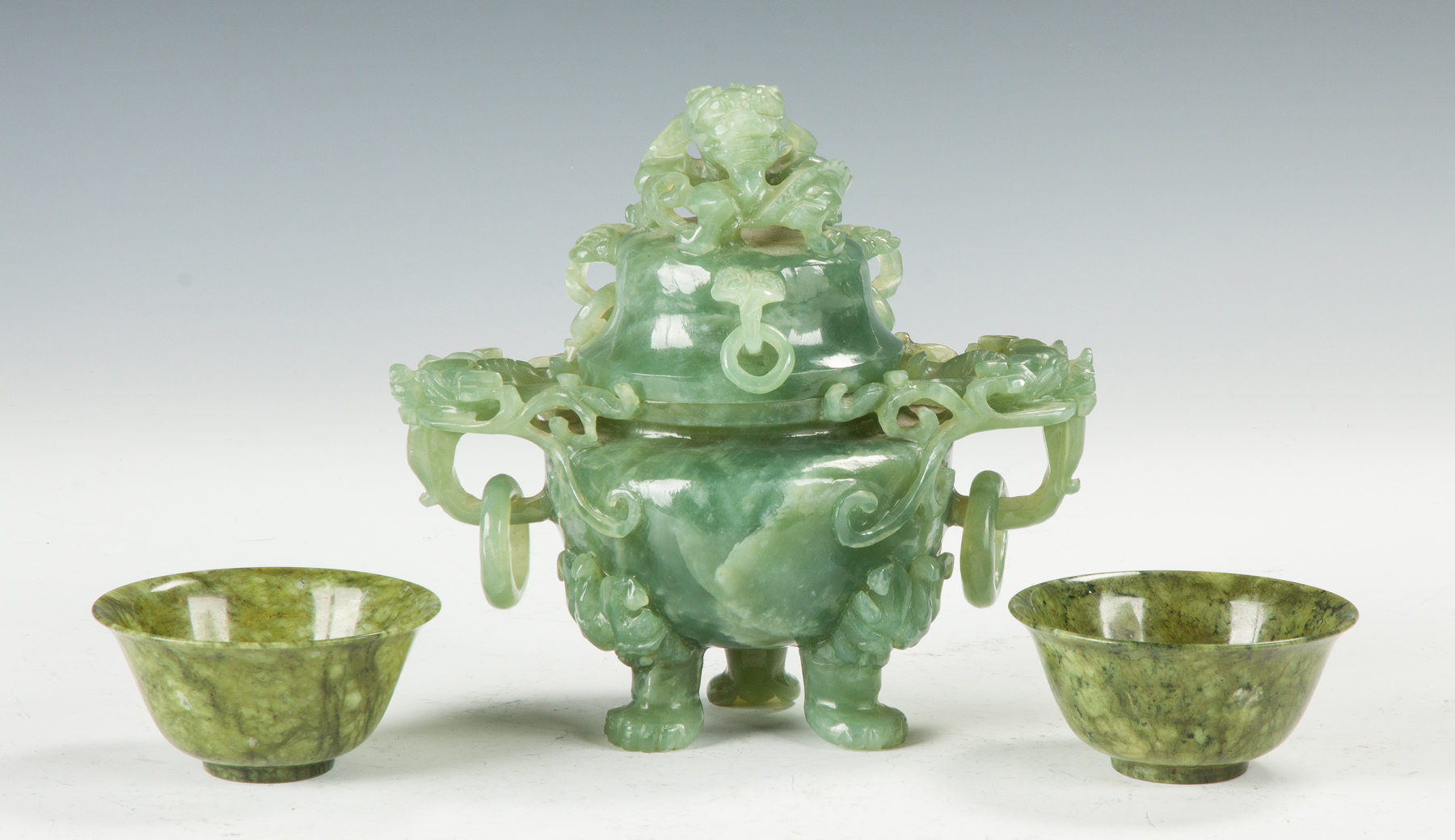 Appraisal: Pair of Spinach Jade Cups th cent