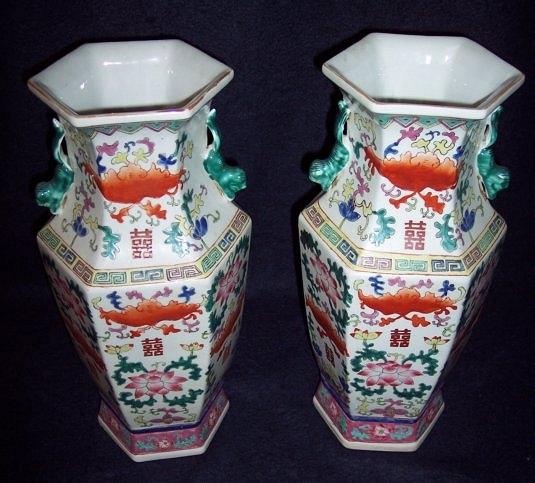 Appraisal: A pair of modern Oriental hexagonal baluster vases each with