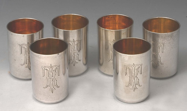 Appraisal: A SET OF SIX RUSSIAN SILVER SMALL BEAKERS each with