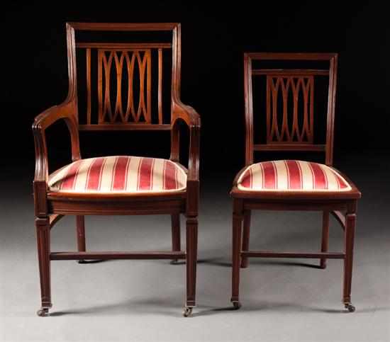 Appraisal: Set of eight Edwardian mahogany upholstered dining chairs early th