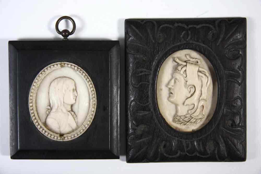 Appraisal: IVORY RELIEF MEDALLIONS - Oval profile portrait of young Napoleon