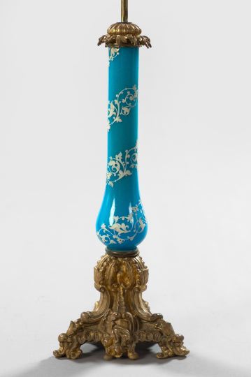 Appraisal: Good Tall Napoleon III Blue Opaline Glass Kerosene Parlor Lamp