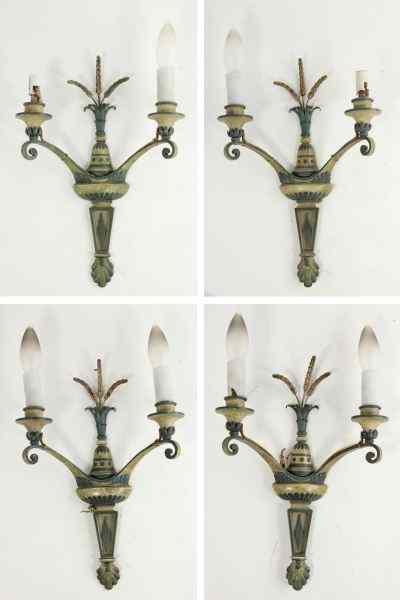 Appraisal: Set of Four Two-Branch Form Wall Sconcestwo candle arms centered