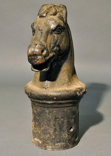 Appraisal: - Victorian cast iron horse s head hitching post top