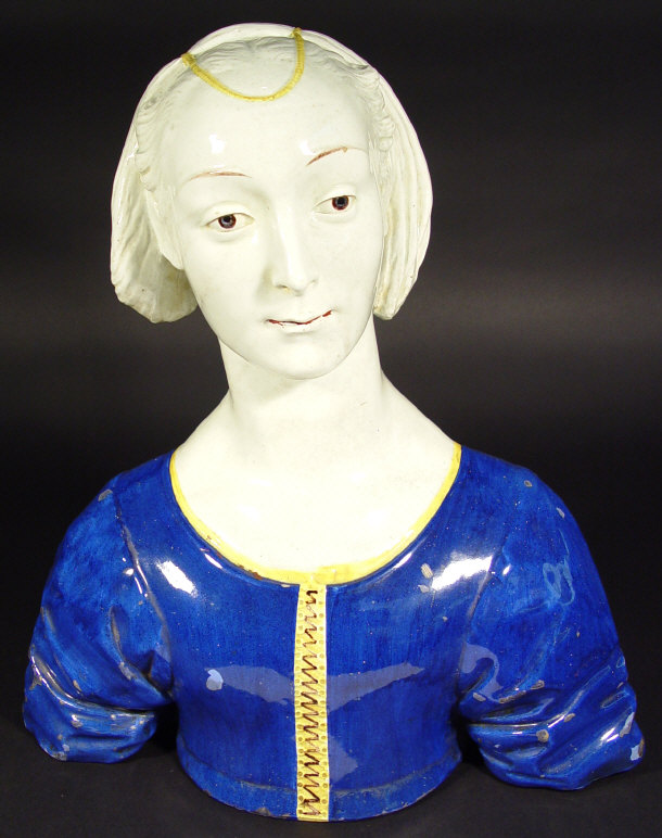 Appraisal: Large Continental pottery tin glazed bust of a young woman