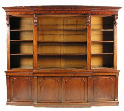 Appraisal: A Victorian mahogany breakfront bookcase the cavetto moulded cornice above