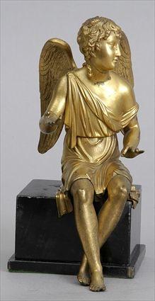 Appraisal: EMPIRE-STYLE GILT-METAL FIGURE OF CUPID Modeled seated with upraised arms