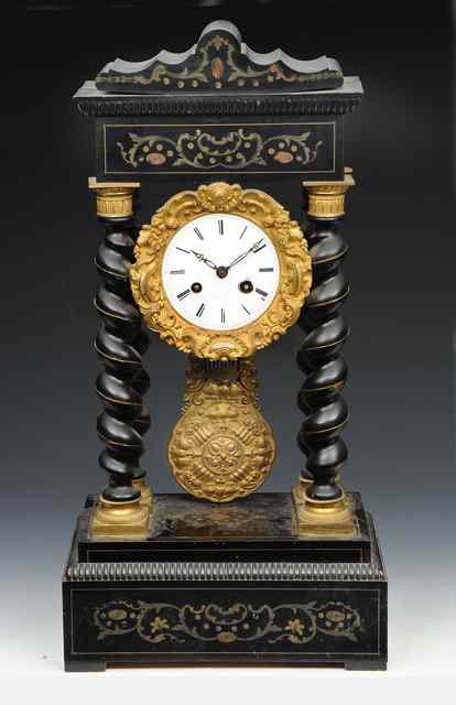 Appraisal: A TH CENTURY FRENCH PORTICO CLOCK with white enamel Roman