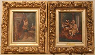 Appraisal: C Besson Pair European Genre Scenes in gilt frames Signed