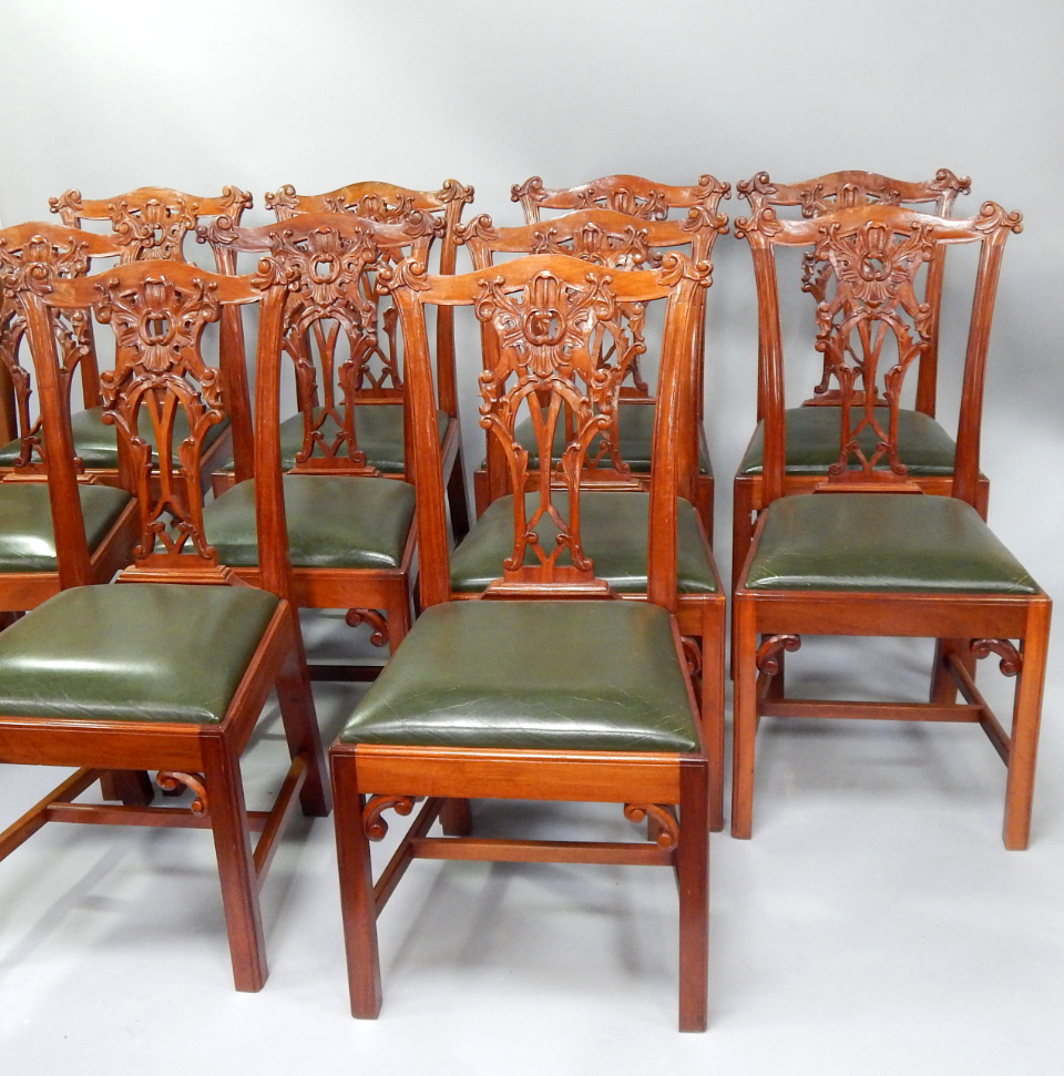 Appraisal: A set of ten Chippendale design mahogany dining chairs with