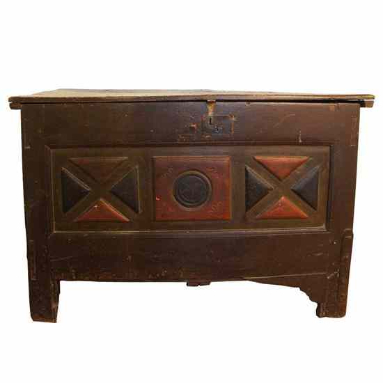 Appraisal: A Spanish Painted Chestnut and Oak Coffer circa having hand