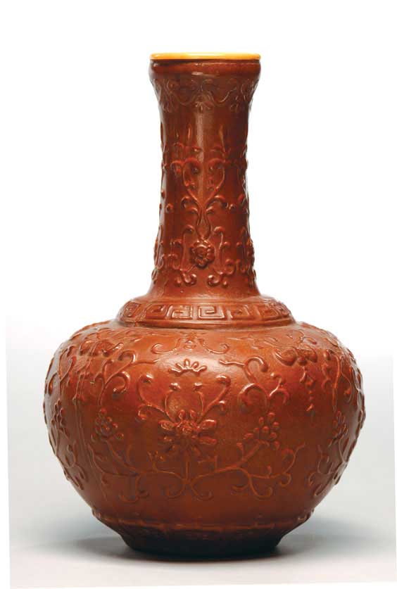 Appraisal: MOULDED GOURD VASE Well moulded Chinese natural gourd vase of