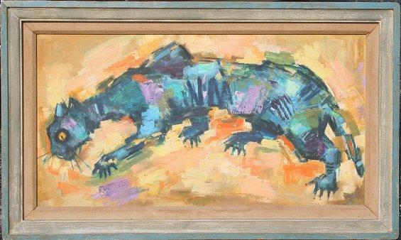 Appraisal: MALEY Thomas American th c Abstract Prowling Cat Oil Masonite