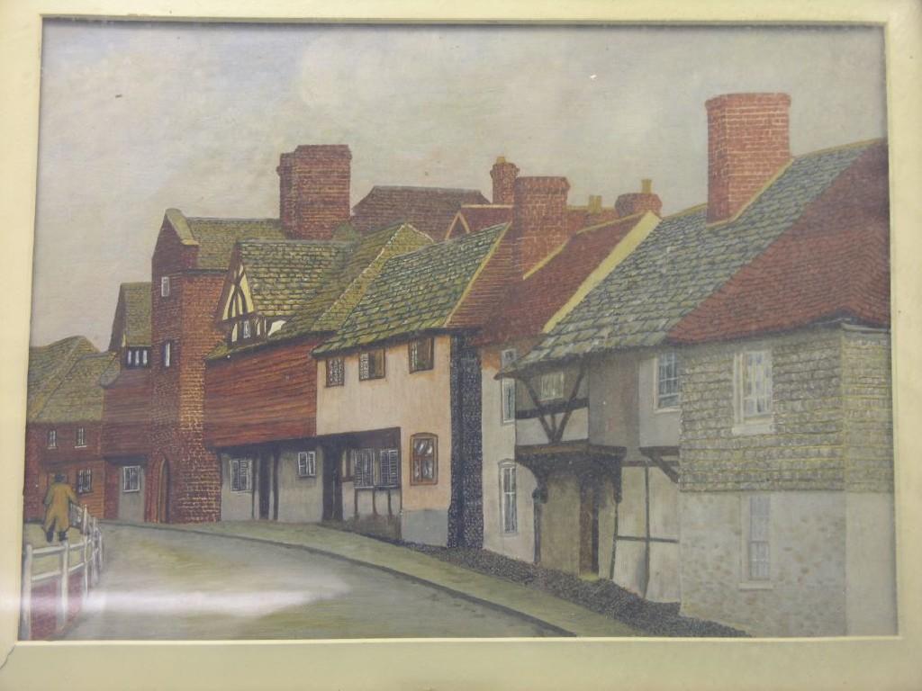 Appraisal: An oil on board street view Steyning West Sussex unsigned