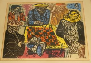 Appraisal: Irving Amen Pencil Signed Woodblock Print Chess P Irving Amen