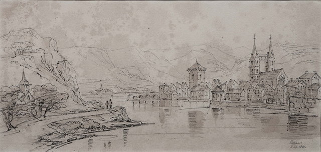 Appraisal: SARAH GRACE LUSHINGTONPanoramic view of Boppard and the Rhine inscribed