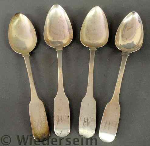 Appraisal: Set of four coin silver tablespoons c by E Lownes