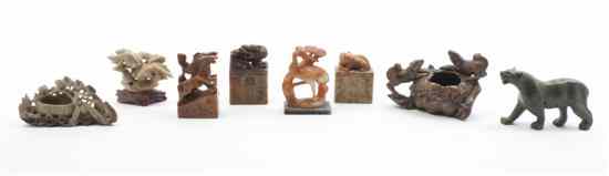 Appraisal: Ten Hardstone Figures of various forms comprising a fish two