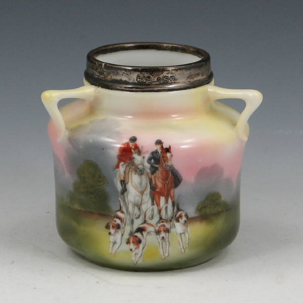 Appraisal: Royal Bayreuth Hunt Scene Toothpick Holder Royal Bayreuth handled toothpick