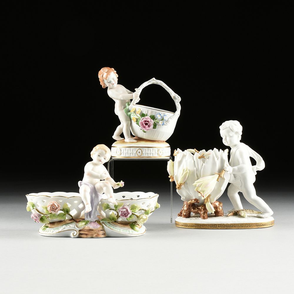 Appraisal: A GROUP OF THREE GERMAN PORCELAIN FIGURAL COMPOTES MARKED TH