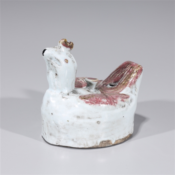 Appraisal: Korean red and white glaze ceramic bird form water dropper